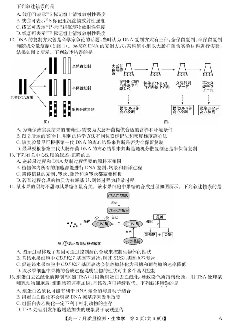江西省宜春市部分重点中学2024-2025学年高一下学期7月联考生物试卷（扫描版，含答案）_2024-2025高一（7-7月题库）_2025年7月