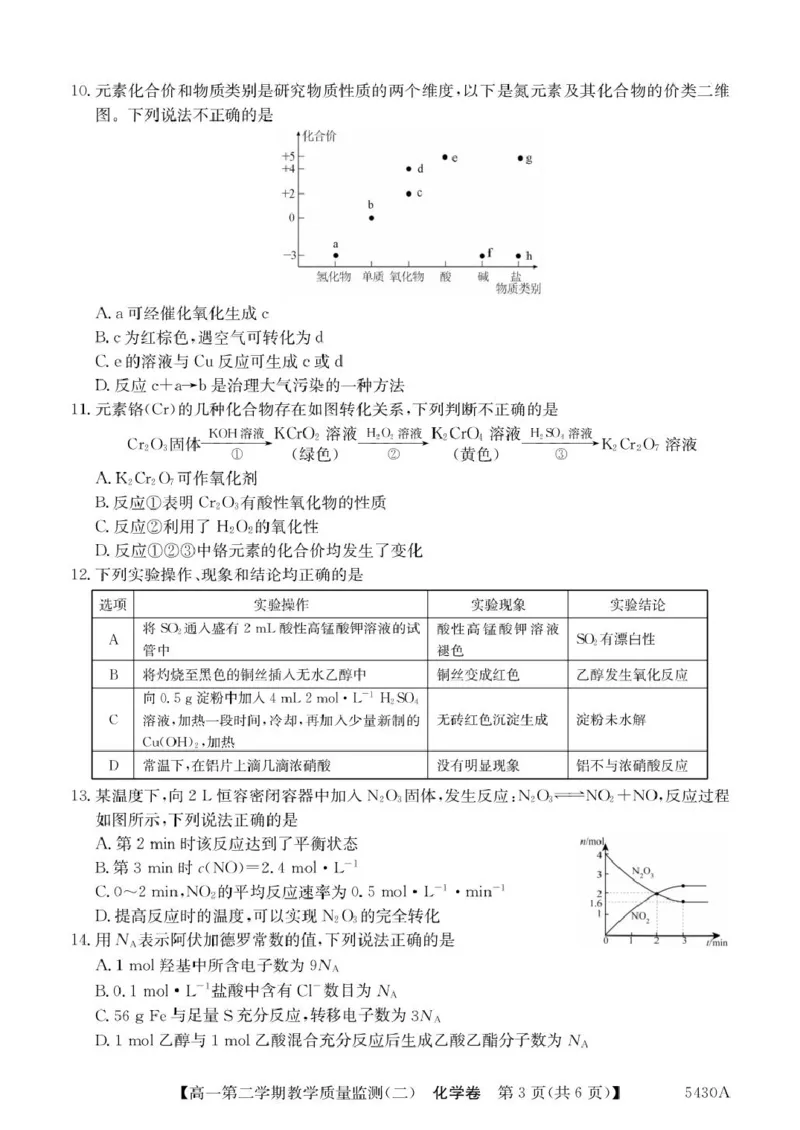 广东省八校联盟2024-2025学年高一下学期教学质量监测（二）化学PDF版含解析_2024-2025高一（7-7月题库）_2025年6月7.10新增_0606广东省八校联盟2024-2025学年高一下学期教学质量监测（二）