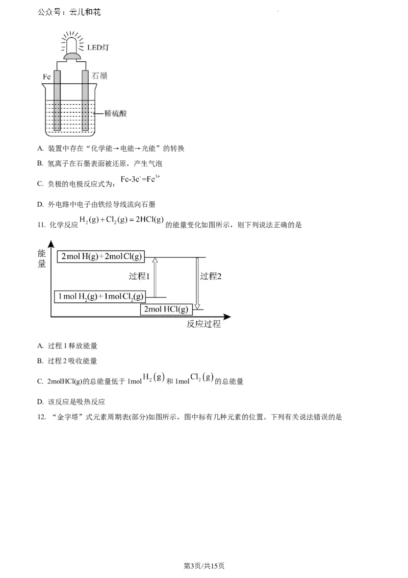 云南省玉溪市2023-2024学年高一下学期期末教学质量检测化学试题_2024-2025高一（7-7月题库）_2024年8月试卷_0802云南省玉溪市2023-2024学年高一下学期期末教学质量检测