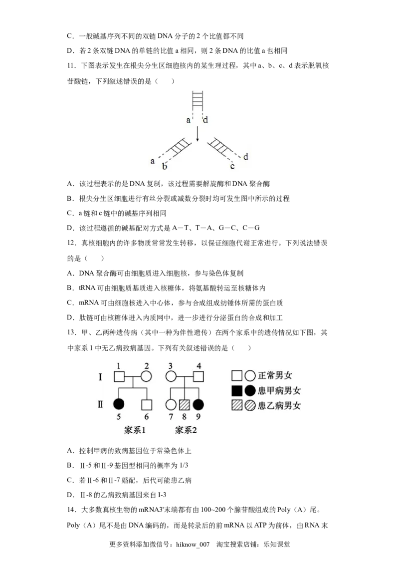 期末拔高卷2-冲刺期末高一生物下学期期末拔高冲刺卷（2019人教版）（原卷版）_E015高中全科试卷_生物试题_必修2_4.期末试卷