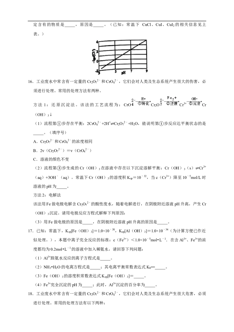 3.4.1难溶电解质的沉淀溶解平衡练习（原卷版）_E015高中全科试卷_化学试题_选修1_3.新版人教版高中化学试卷选择性必修1_1.同步练习_2.同步练习（第二套）