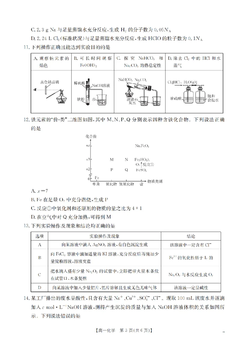 化学_扫描版_2024-2025高一（7-7月题库）_2026年1月高一_260127河南省豫北创新发展联盟2025-2026学年高一上学期第一次质量检测试题（全）