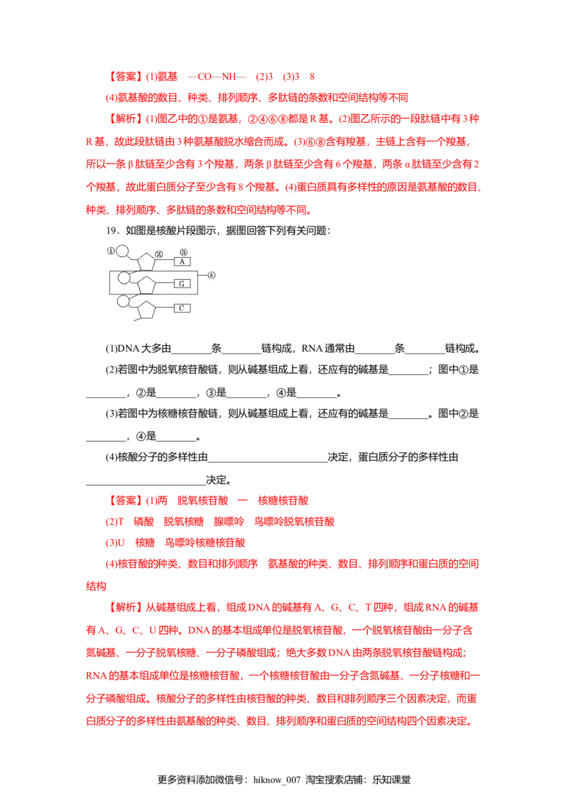 第02章组成细胞的分子（A卷）（解析版）_E015高中全科试卷_生物试题_必修1_1.单元测试_3.单元测试（第三套）_第02章组成细胞的分子（A卷）