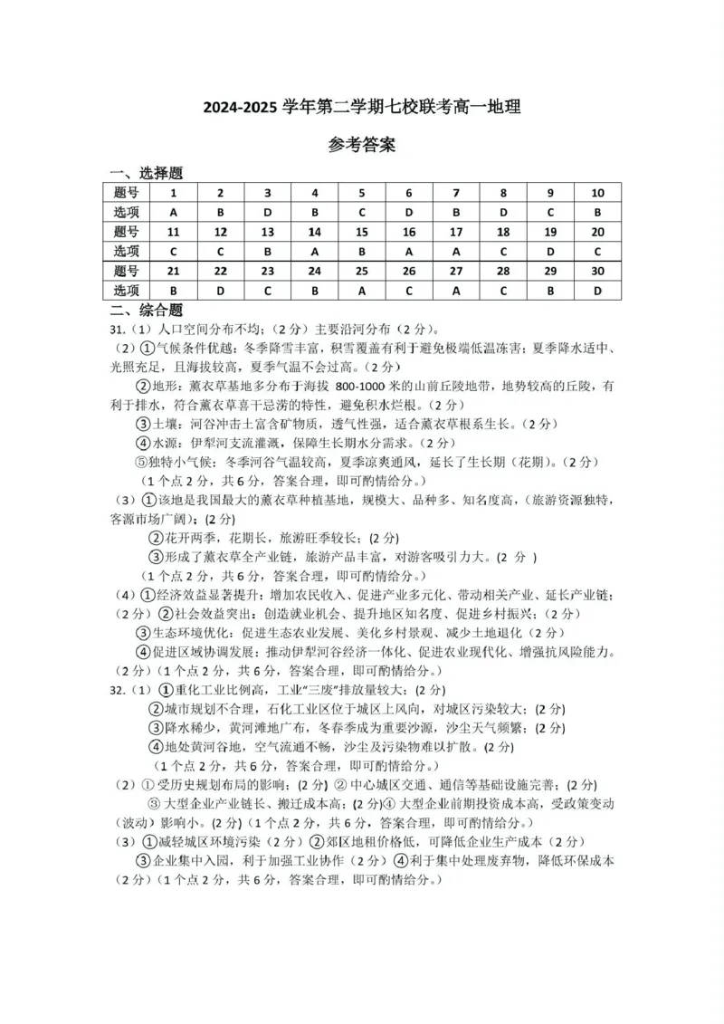广东省东莞市七校2024-2025学年高一下学期5月期中联考地理试卷（图片版，含答案）_2024-2025高一（7-7月题库）_2025年6月7.10新增
