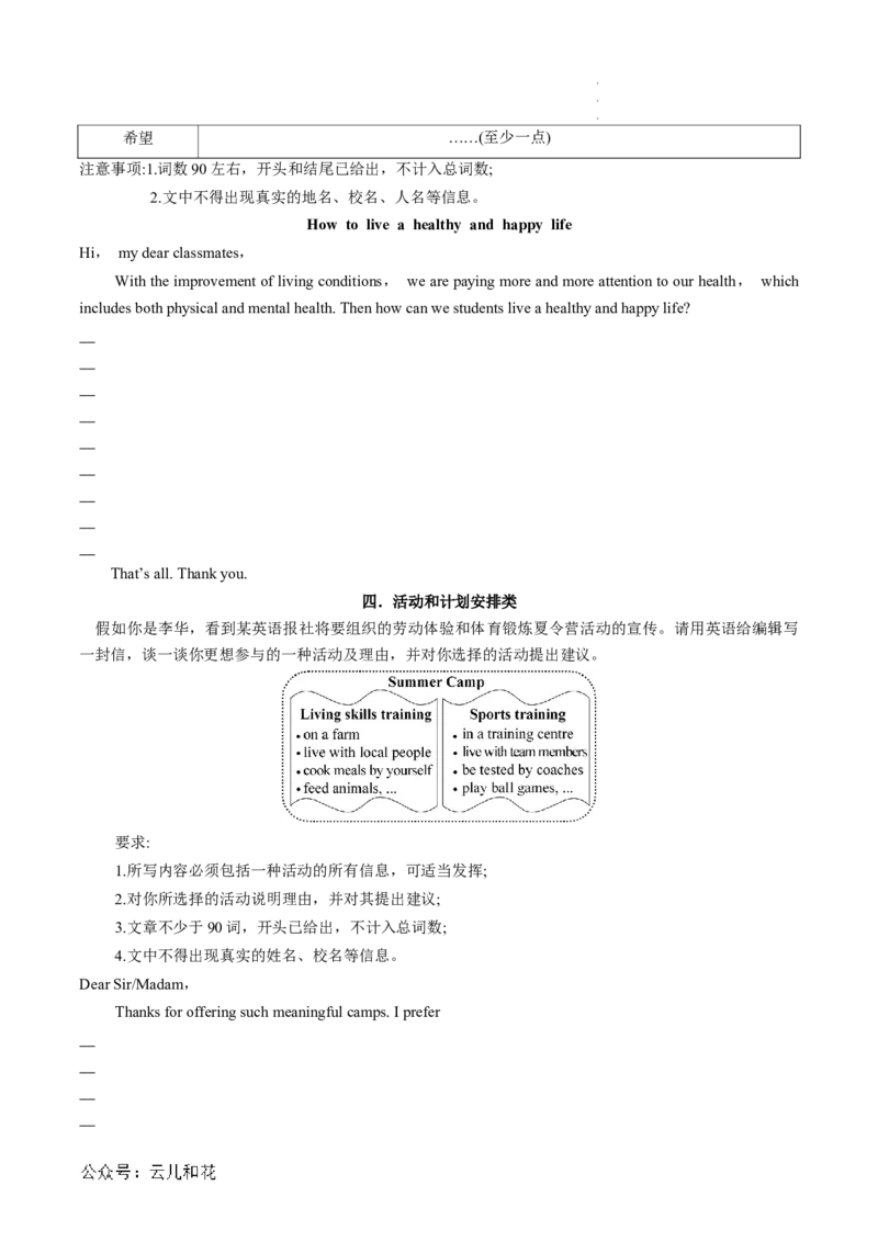 专题10书面表达（原卷版）_2024-2025高一（7-7月题库）_2024年7月试卷_07082024年初升高英语无忧衔接（通用版）暑假自学课2024年新高一英语暑假提升精品讲义