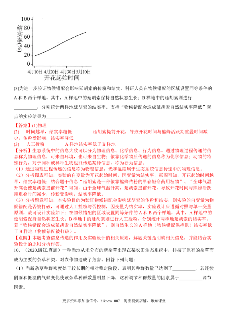 3.4生态系统的信息传递（解析版）_E015高中全科试卷_生物试题_选修2_2.同步练习_1.课后培优练2023年