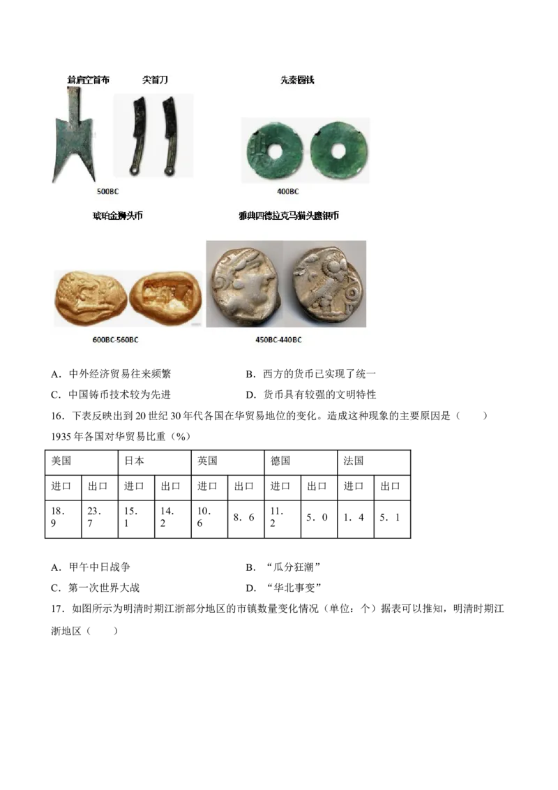 期末卷（一）（含答案解析）-2022-2023学年高二历史期中期末复习备考必刷题（选择性必修二：经济与社会生活）_E015高中全科试卷_历史试题_选修2_人教版历史选修二期末试卷（010份）