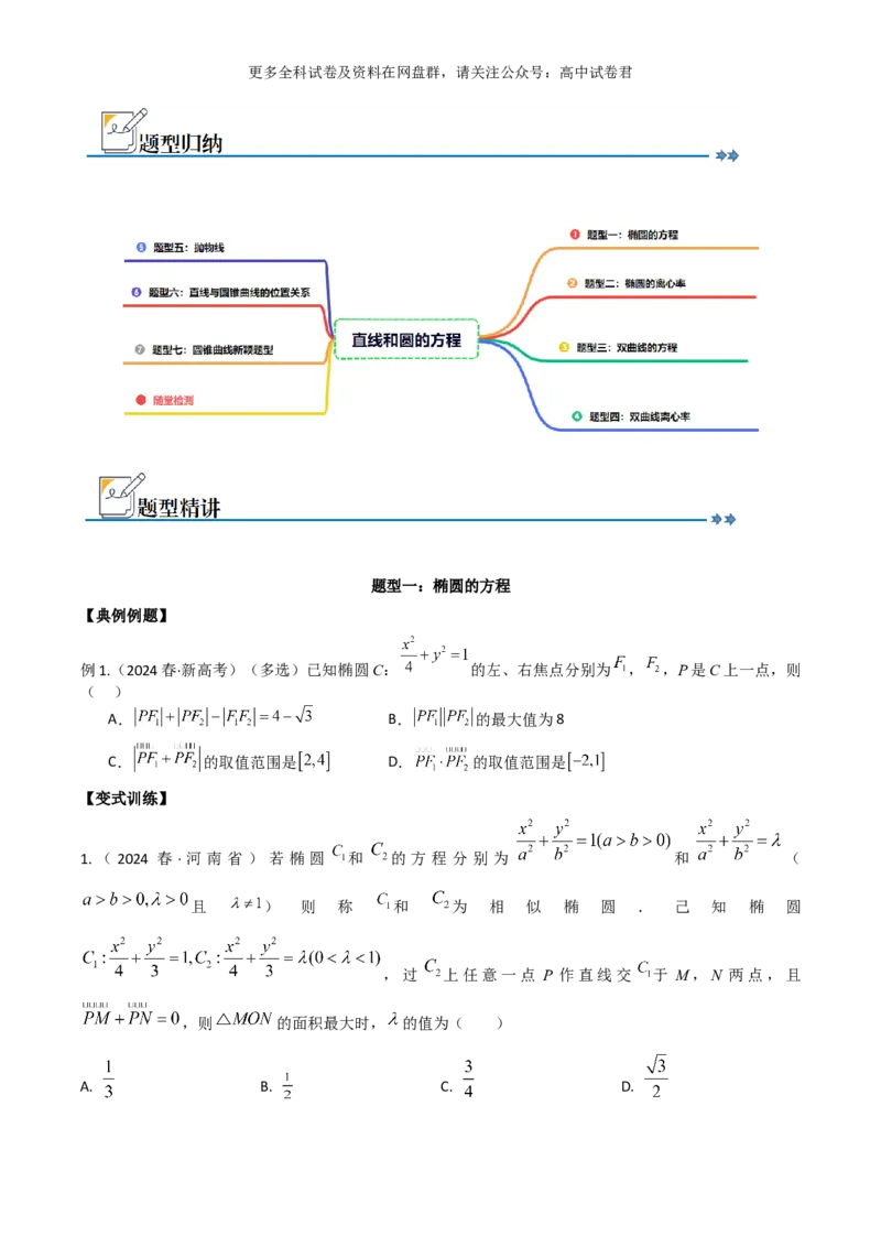 专题十一：圆锥曲线_2024年4月_其他_2024年新高考数学新题型试卷结构冲刺讲义_专题11：圆锥曲线（七大题型）-2024年新高考新题型试卷结构冲刺讲义