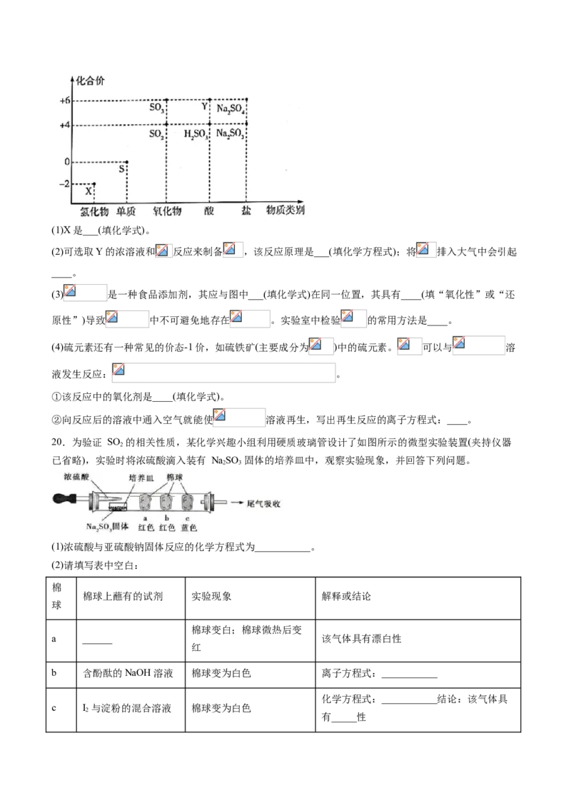 专题01硫及其化合物专项训练-高一化学下学期期中专项复习（人教版2019必修第二册）（原卷版）_E015高中全科试卷_化学试题_必修2_2.新版人教版高中化学试卷必修二_6.期中专项复习