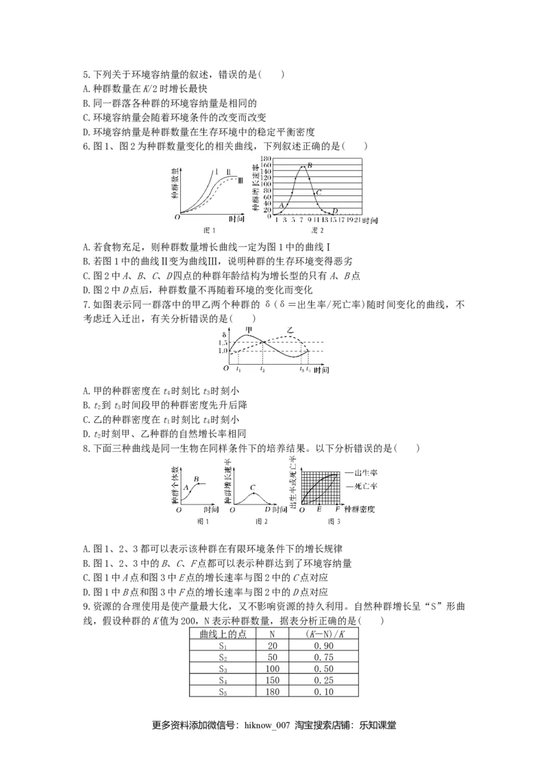 种群及其动态单元检测卷(一)同步练习新教材人教版（2019）高中生物选择性必修2_E015高中全科试卷_生物试题_选修2_2.同步练习_2.同步练习(第二套)