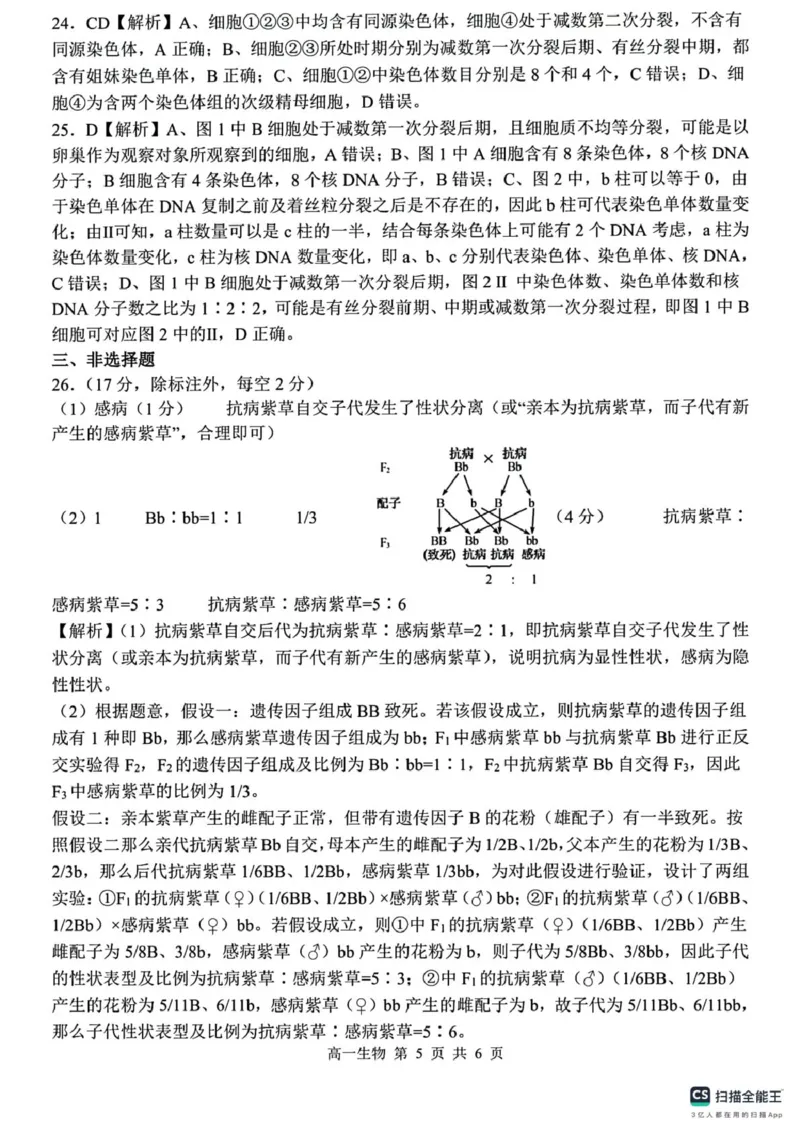 山东省菏泽市鄄城县第一中学2024-2025学年高一下学期3月月考生物试题（PDF版，含解析）_2024-2025高一（7-7月题库）_2025年03月试卷