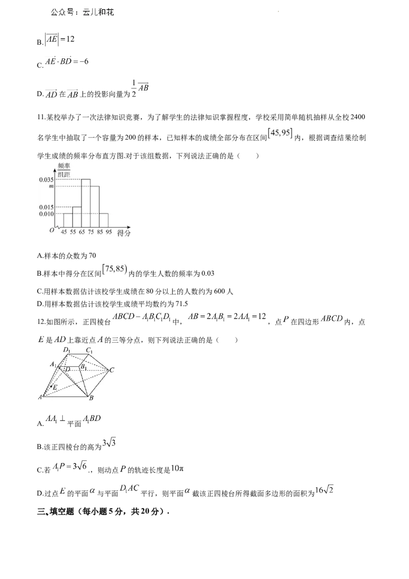 广西壮族自治区南宁市第二中学2023-2024学年高一下学期7月期末考试数学试题_2024-2025高一（7-7月题库）_2024年7月试卷_0704广西南宁市第二中学2023-2024学年高一下学期7月期末考试