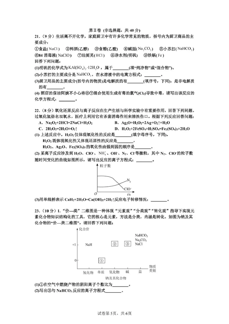化学-广东省深圳市盐田高级中学2024-2025学年高一上学期1月期末_2024-2025高一（7-7月题库）_2025年01月试卷_0109广东省深圳市盐田高级中学2024-2025学年高一上学期1月期末