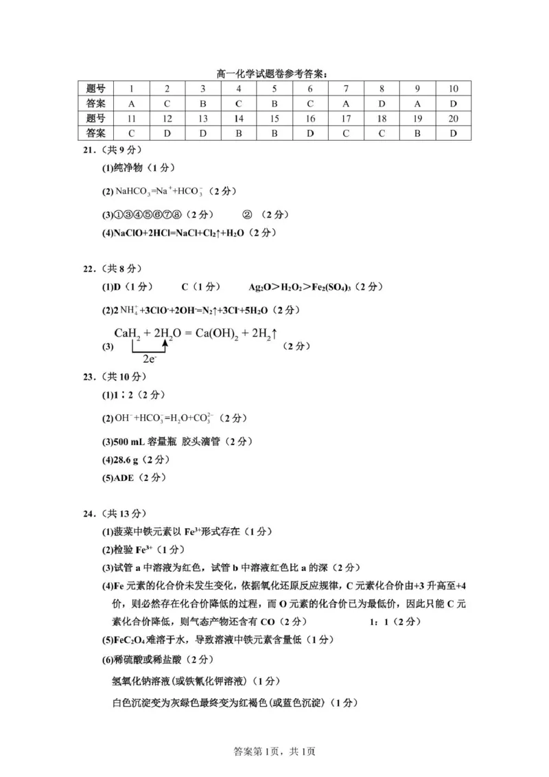 化学-广东省深圳市盐田高级中学2024-2025学年高一上学期1月期末_2024-2025高一（7-7月题库）_2025年01月试卷_0109广东省深圳市盐田高级中学2024-2025学年高一上学期1月期末