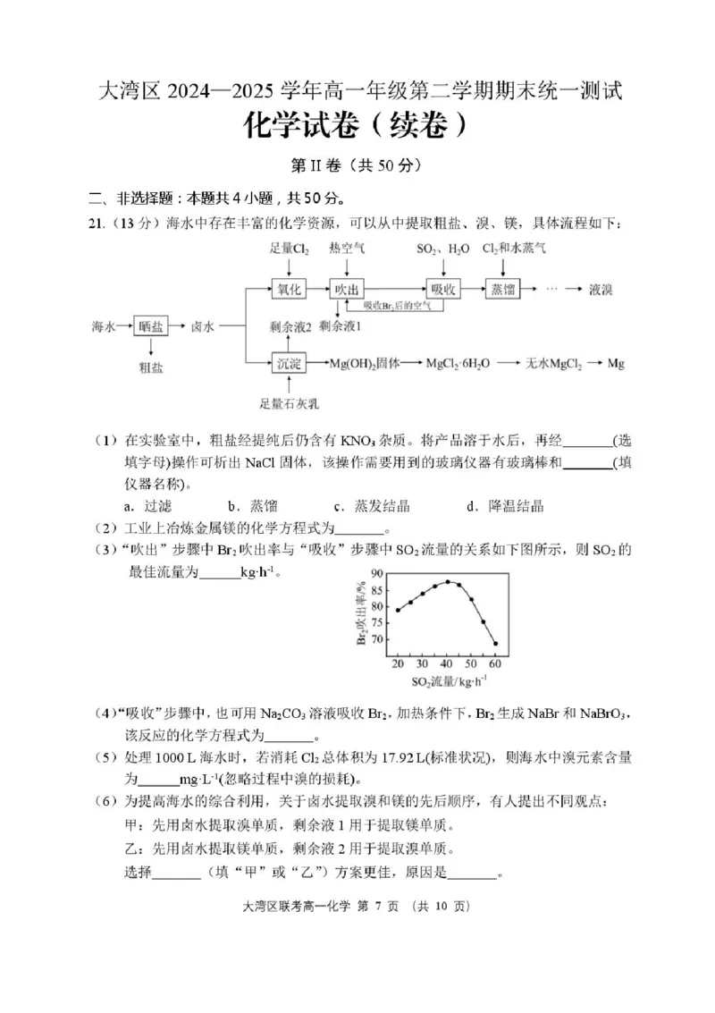 广东省大湾区2024-2025学年高一下学期期末统一测试-化学试卷_2024-2025高一（7-7月题库）_2025年7月_250711广东省大湾区2024-2025学年高一下学期期末统一测试