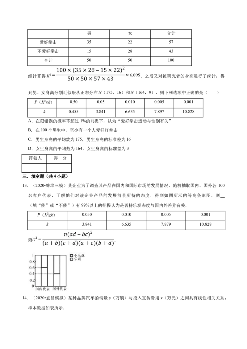 第08章成对数据的统计分析（B卷提高卷）（原卷版）_E015高中全科试卷_数学试题_选修3_01.单元测试_单元测试AB卷（第二套）