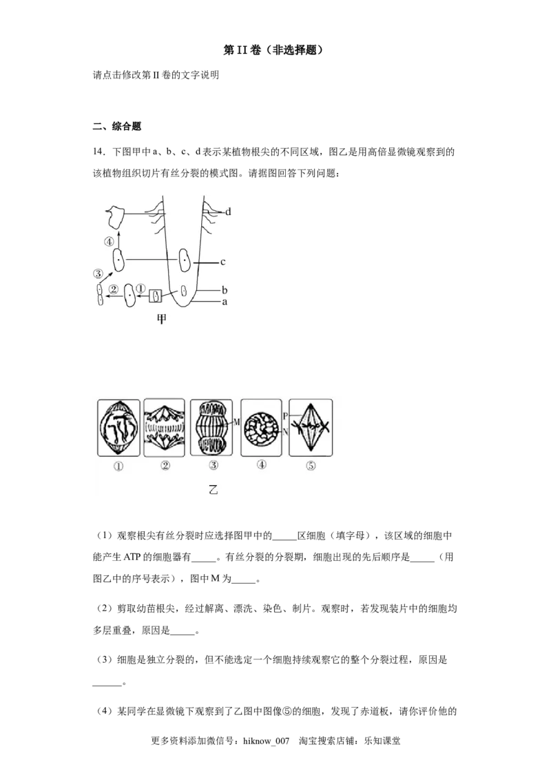 6.1细胞的增殖练习新教材人教版（2019）高中生物必修一_E015高中全科试卷_生物试题_必修1_2.同步练习_4.同步练习（第四套）