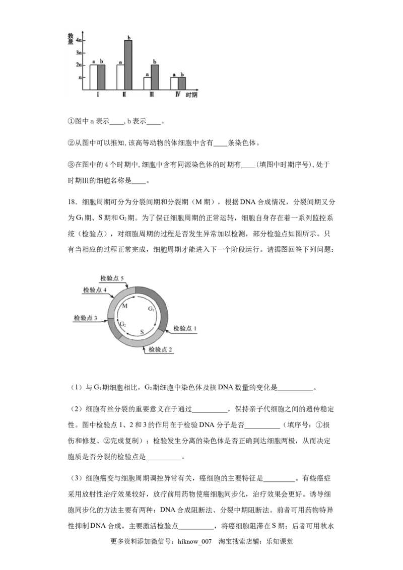 6.1细胞的增殖练习新教材人教版（2019）高中生物必修一_E015高中全科试卷_生物试题_必修1_2.同步练习_4.同步练习（第四套）