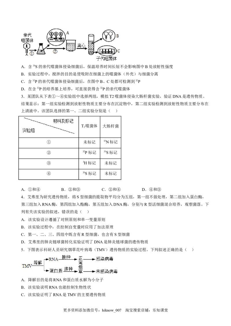 3.1DNA是主要的遗传物质（原卷版）_E015高中全科试卷_生物试题_必修2_2.同步练习_2、课后培优练2023_3.1+DNA是主要的遗传物质-2022-2023学年高一生物课后培优分级练（人教版2019必修2）