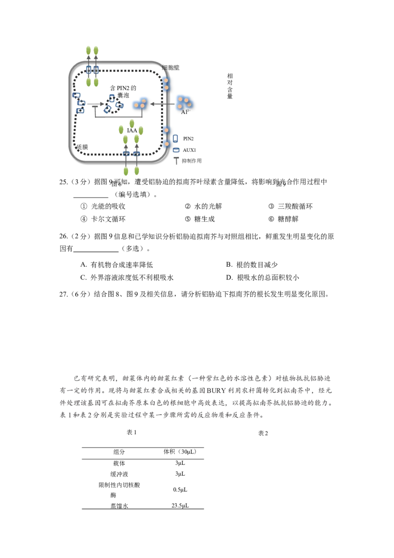 上海市宝山区2024届高三下学期二模试题生物Word版含答案(1)_2024年4月_024月合集_2024届上海市宝山区高三下学期二模试题