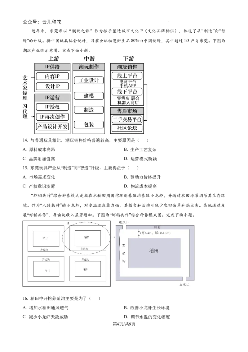 广东省东莞市2023-2024学年高一下学期7月期末地理试题（原卷版）_2024-2025高一（7-7月题库）_2024年8月试卷_0820广东省东莞市2023-2024学年高一下学期期末教学质量检查