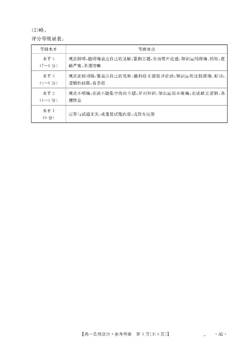 政治答案_扫描版_2024-2025高一（7-7月题库）_2026年1月高一_260127河南省豫北创新发展联盟2025-2026学年高一上学期第一次质量检测试题（全）