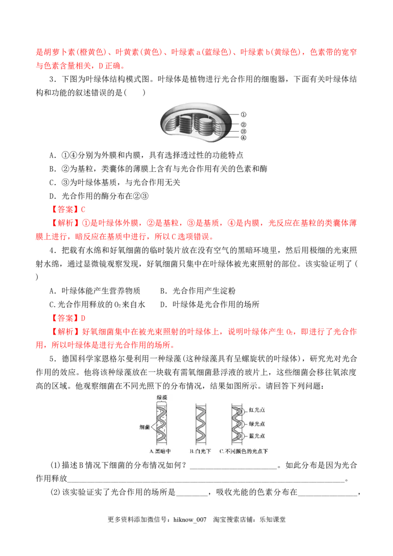 5.4.1捕获光能的色素和结构-2022-2023学年高一生物上学期课后培优分级练（2019人教版必修1）（解析版）_E015高中全科试卷_生物试题_必修1_2.同步练习_1.同步练习（第一套）