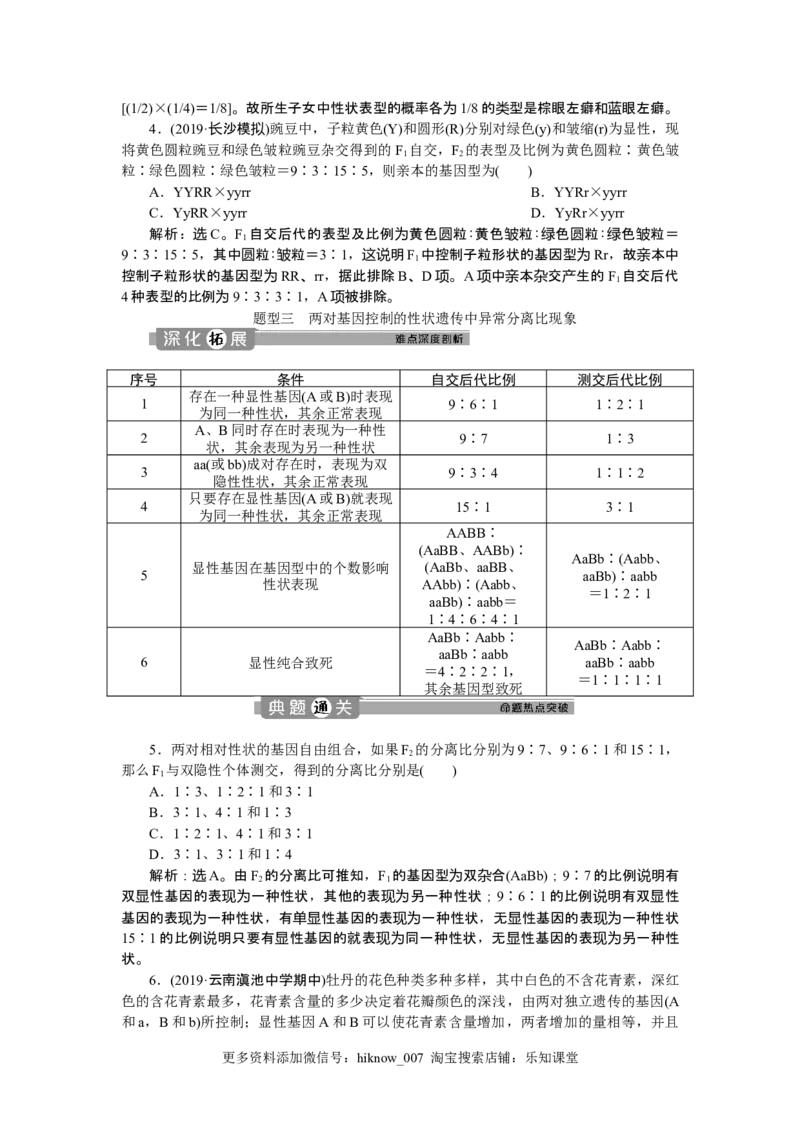 《第2节孟德尔的豌豆杂交实验（二）》达标检测02_E015高中全科试卷_生物试题_必修2_1.单元测试_1、单元测试_第1章遗传因子的发现