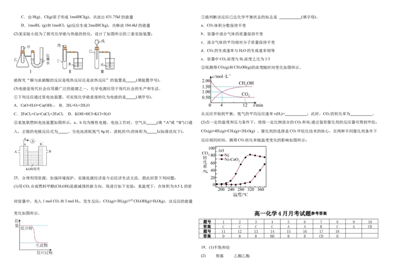 山东省威海市乳山市银滩高级中学2024-2025学年高一下学期4月月考化学试题（含答案）_2024-2025高一（7-7月题库）_2025年05月试卷