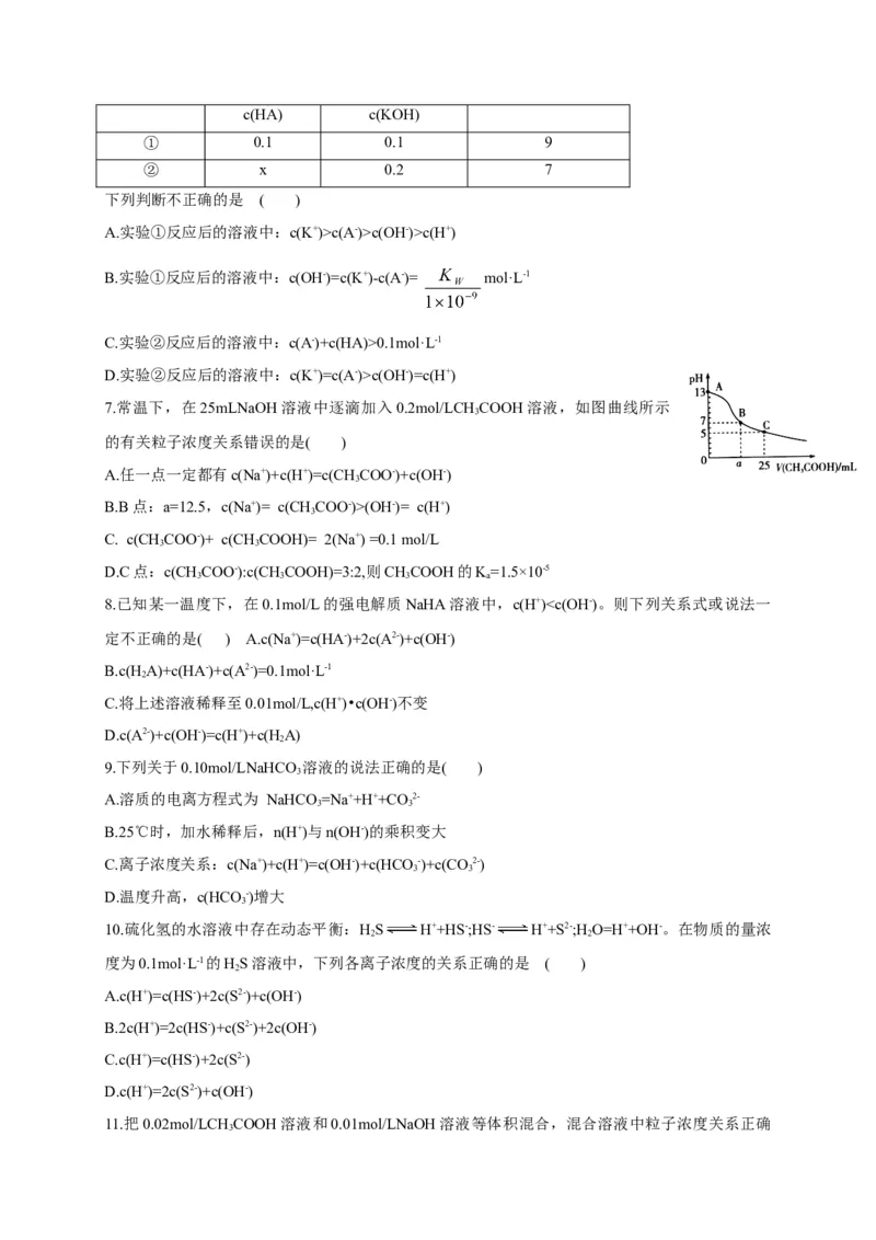 3.3盐类的水解第三课时溶液中离子浓度大小的比较基础练习新教材人教版（2019）高中化学选择性必修一_E015高中全科试卷_化学试题_选修1_3.新版人教版高中化学试卷选择性必修1