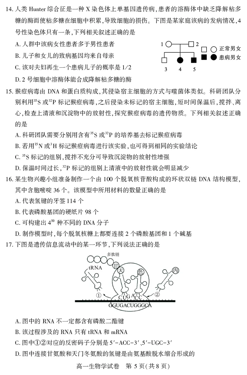 恩施州普通高中2024-2025学年高一质量监测考试生物_2024-2025高一（7-7月题库）_2025年7月_250717湖北省恩施州普通高中2024-2025学年高一质量监测考试（全科）