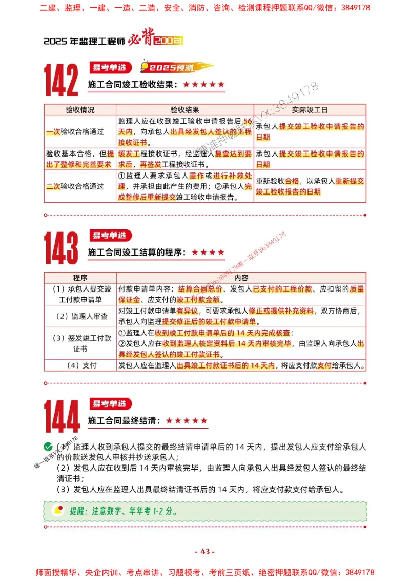 2025年监理管理-考前抢救1h（200句）_监理工程师_2025监理工程师_2025年监理工程师SVIP_2025年监理合同管理SVIP_05-考前密训✿央企特训✿机构普押