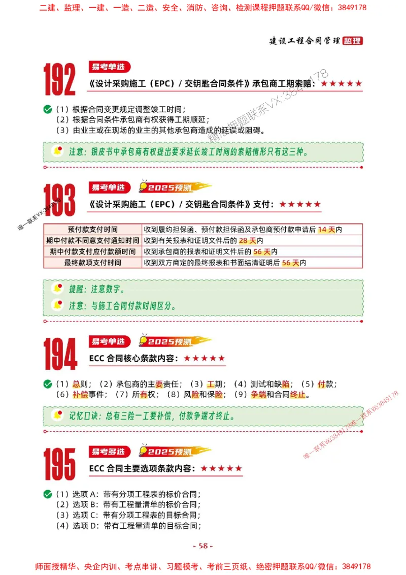 2025年监理管理-考前抢救1h（200句）_监理工程师_2025监理工程师_2025年监理工程师SVIP_2025年监理合同管理SVIP_05-考前密训✿央企特训✿机构普押