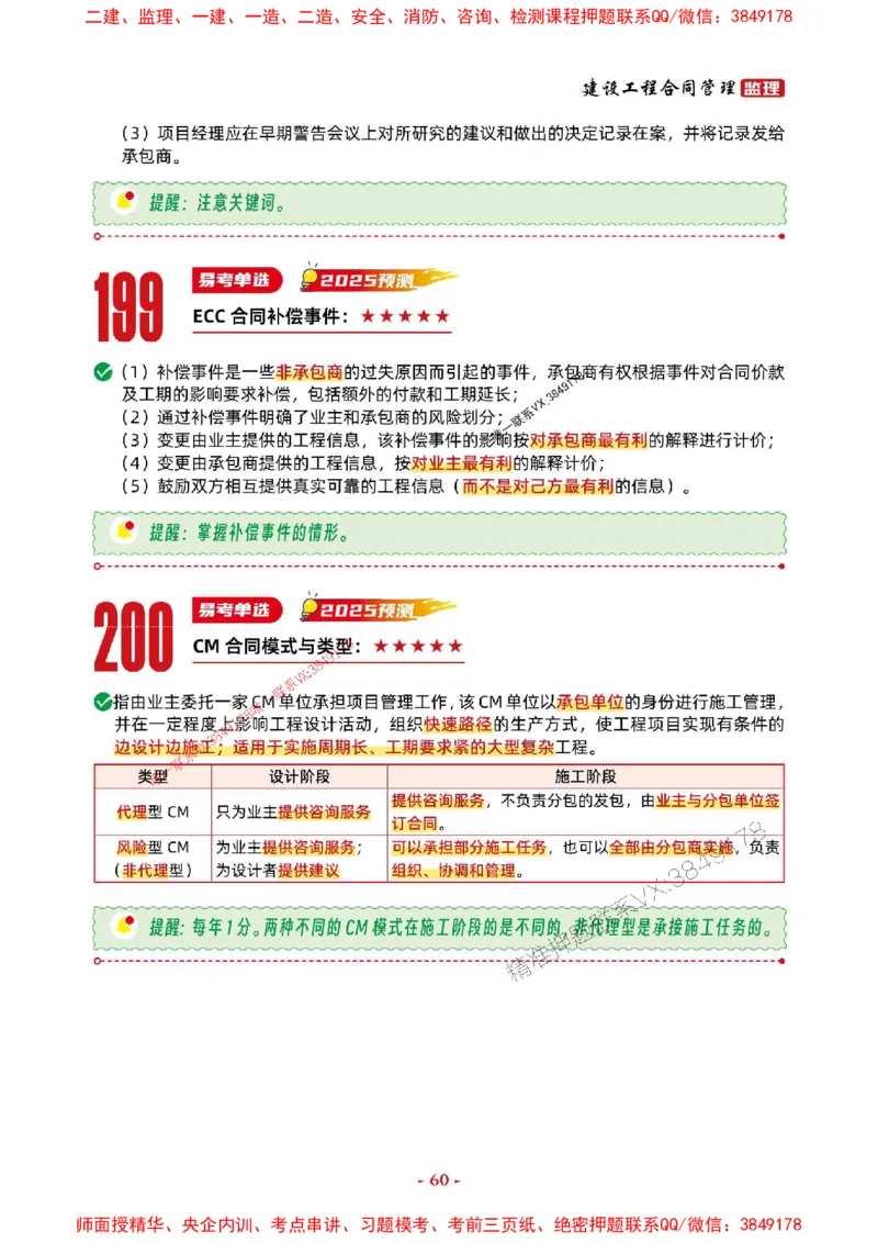 2025年监理管理-考前抢救1h（200句）_监理工程师_2025监理工程师_2025年监理工程师SVIP_2025年监理合同管理SVIP_05-考前密训✿央企特训✿机构普押