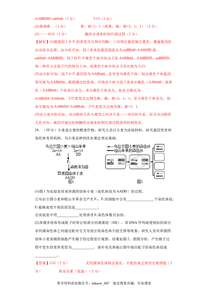 期末拔高卷3-冲刺期末高一生物下学期期末拔高冲刺卷（2019人教版）（解析版）_E015高中全科试卷_生物试题_必修2_4.期末试卷