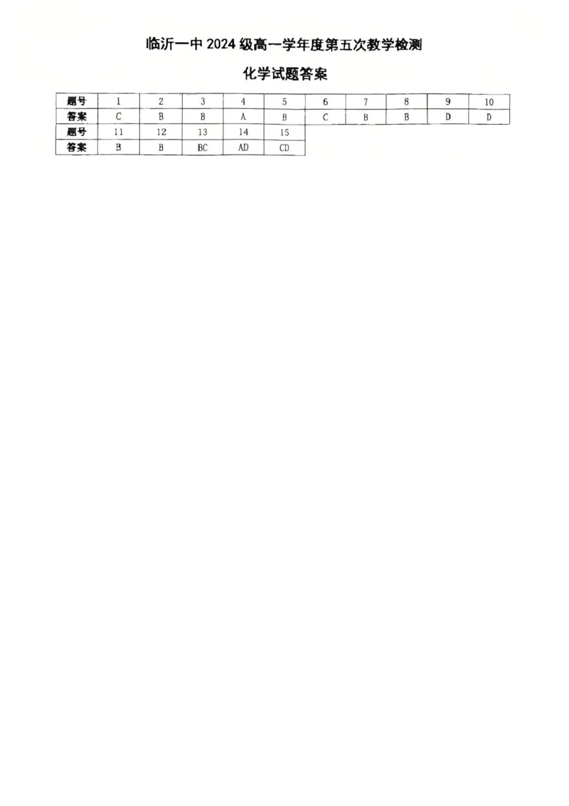 山东省临沂第一中学2024-2025学年高一下学期第3月五次教学检测试题化学PDF版含答案_2024-2025高一（7-7月题库）_2025年03月试卷