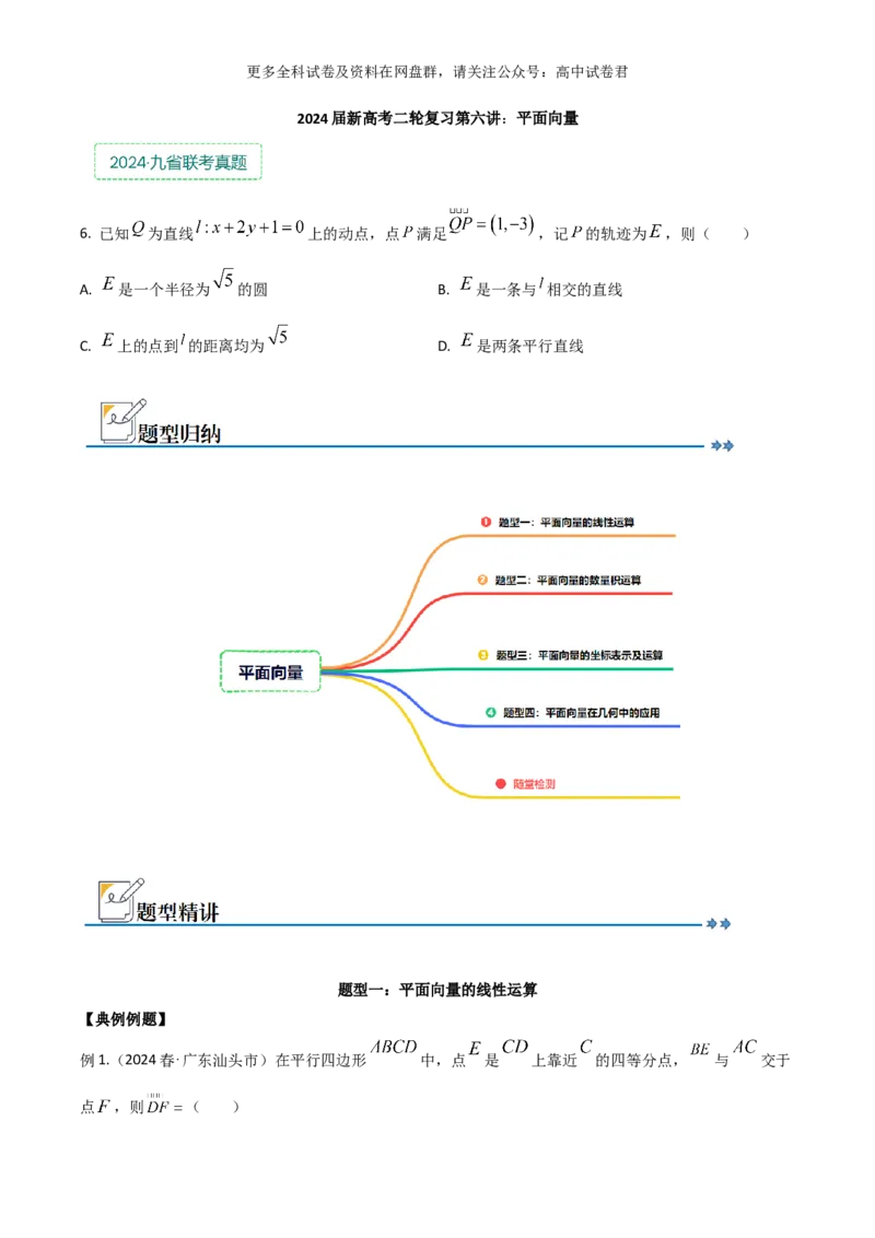 专题六：平面向量_2024年4月_其他_2024年新高考数学新题型试卷结构冲刺讲义_专题06：平面向量（四大题型）-2024年新高考新题型试卷结构冲刺讲义