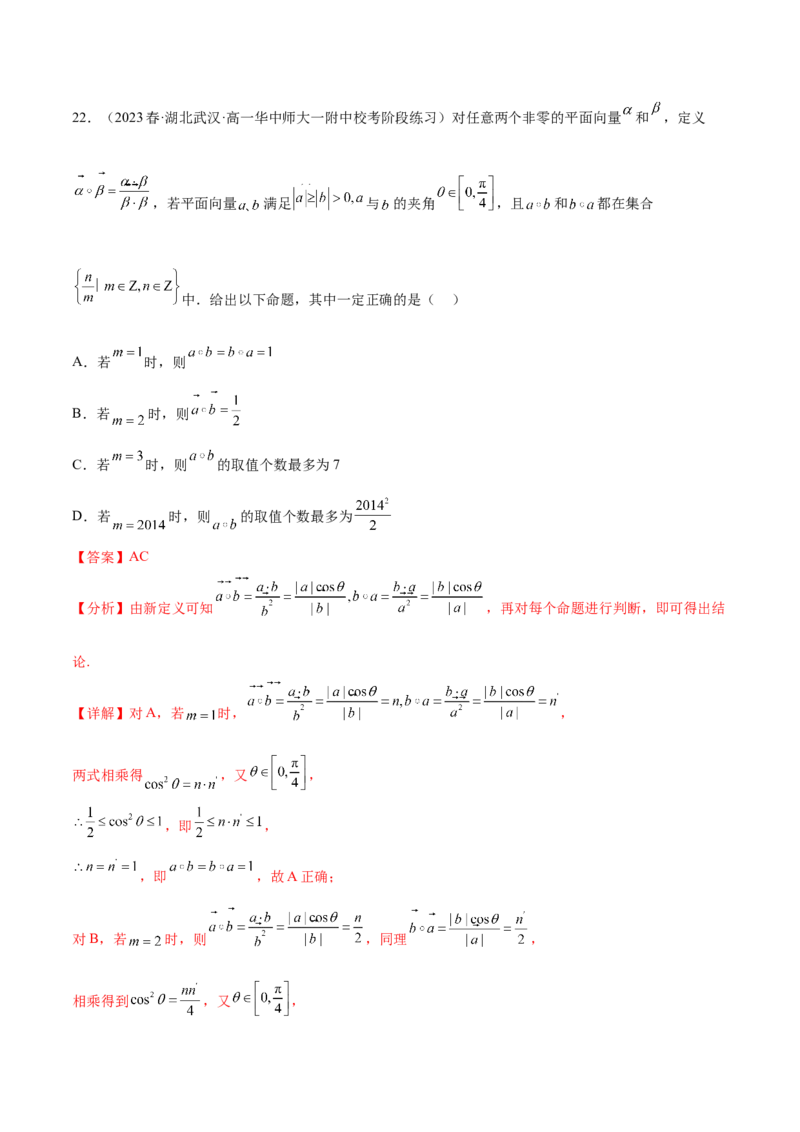 专题06向量专题（新定义）（解析版）(1)_2024年4月_01按日期_6号_2024届新结构高考数学合集_新高考数学创新题型微专题（数学文化、新定义）