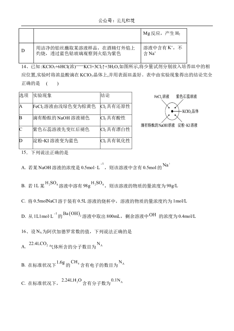 广东省肇庆市广信中学、四会市四会中学等五校2024-2025学年高一上学期第二次段考试化学试卷（含答案）_2024-2025高一（7-7月题库）_2024年12月试卷