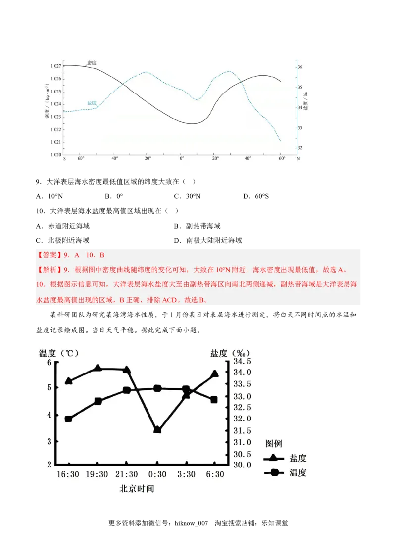 第08练海水的性质-课后追踪2022-2023学年高一地理上册同步课后练（人教版2019必修第一册）（解析版）_E015高中全科试卷_地理试题_必修1_2.同步练习_课后培优练2023年（第一套）
