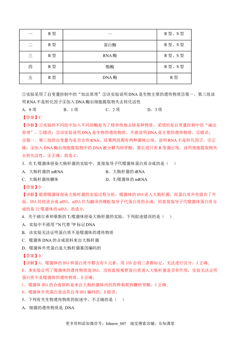 3.1DNA是主要的遗传物质（解析版）_E015高中全科试卷_生物试题_必修2_2.同步练习_2、课后培优练2023_3.1+DNA是主要的遗传物质-2022-2023学年高一生物课后培优分级练（人教版2019必修2）