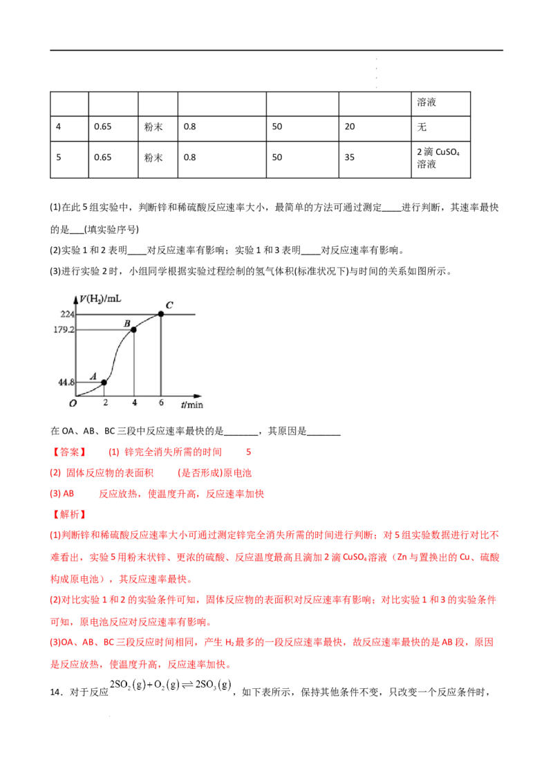 6.2化学反应的速率与限度（第一课时化学反应的速率）-2021-2022学年高一化学同步课时练+单元测试（人教版2019必修第二册）（解析版）_E015高中全科试卷_化学试题_必修2_2.同步练习