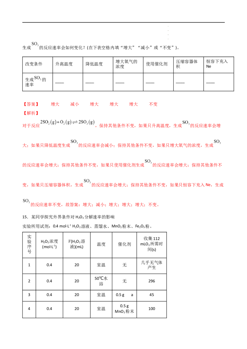 6.2化学反应的速率与限度（第一课时化学反应的速率）-2021-2022学年高一化学同步课时练+单元测试（人教版2019必修第二册）（解析版）_E015高中全科试卷_化学试题_必修2_2.同步练习