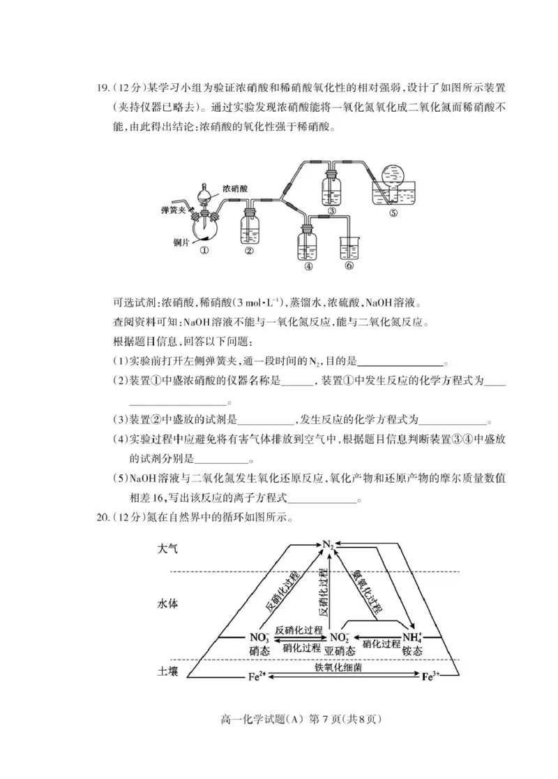 山东省泰安市2024-2025学年高一上学期期末考试化学（A）试卷（PDF版，含答案）_2024-2025高一（7-7月题库）_2025年02月试卷_0226山东省泰安市2024-2025学年高一上学期期末考试