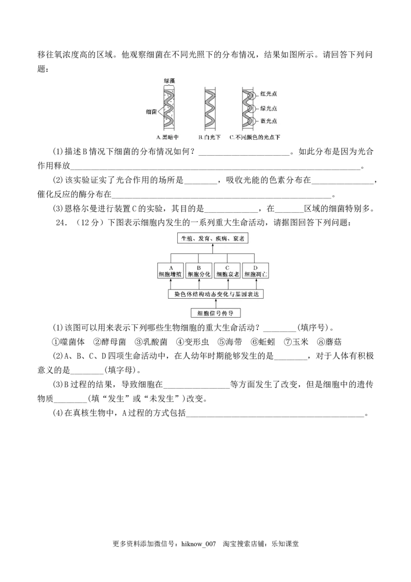 期末预测卷（二）-2022-2023学年高一生物上学期课后培优分级练（2019人教版必修1）（原卷版）_E015高中全科试卷_生物试题_必修1_2.同步练习_1.同步练习（第一套）