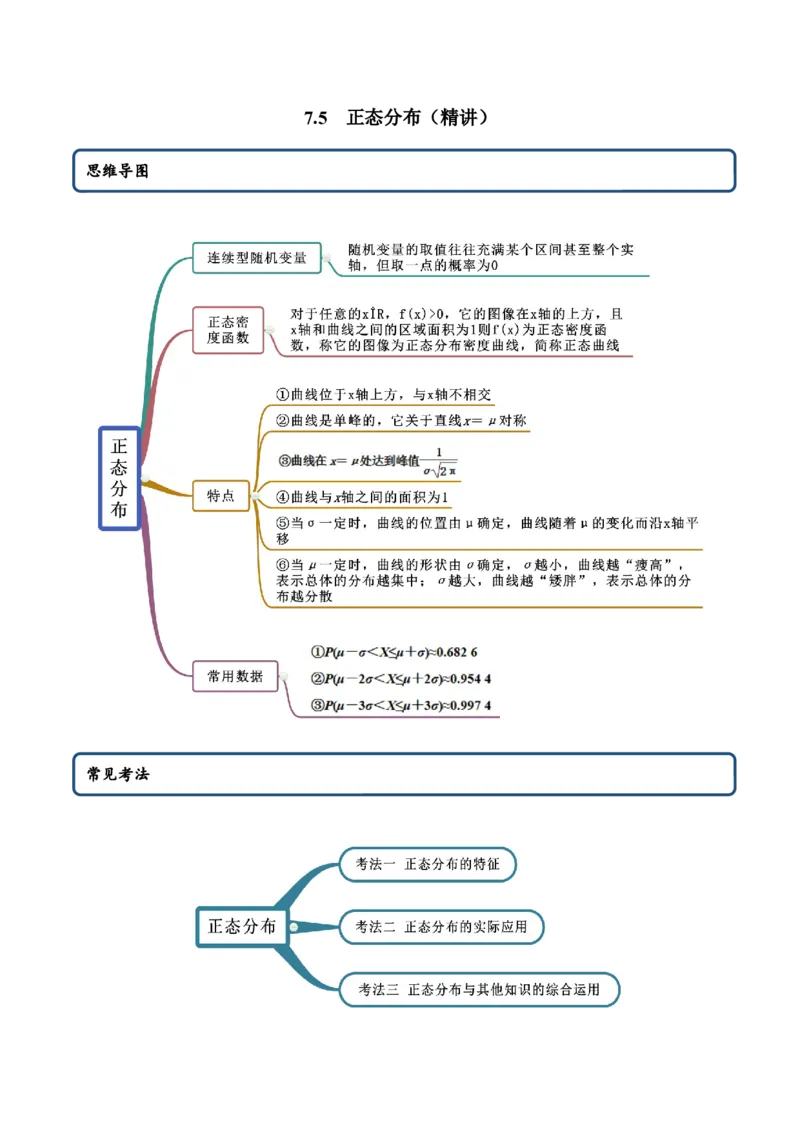 7.5正态分布（精讲）（原卷版）_E015高中全科试卷_数学试题_选修3_02.同步练习_同步练习-举一反三（第三套）_7.5正态分布（精讲）-高二数学一隅三反系列（人教A版2019选择性必修第三册）