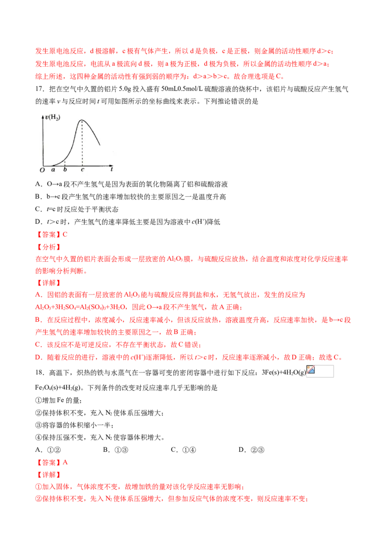 专题08化学反应原理选择题专项训练-高一化学下学期期中专项复习（人教版2019必修第二册）（解析版）_E015高中全科试卷_化学试题_必修2_2.新版人教版高中化学试卷必修二