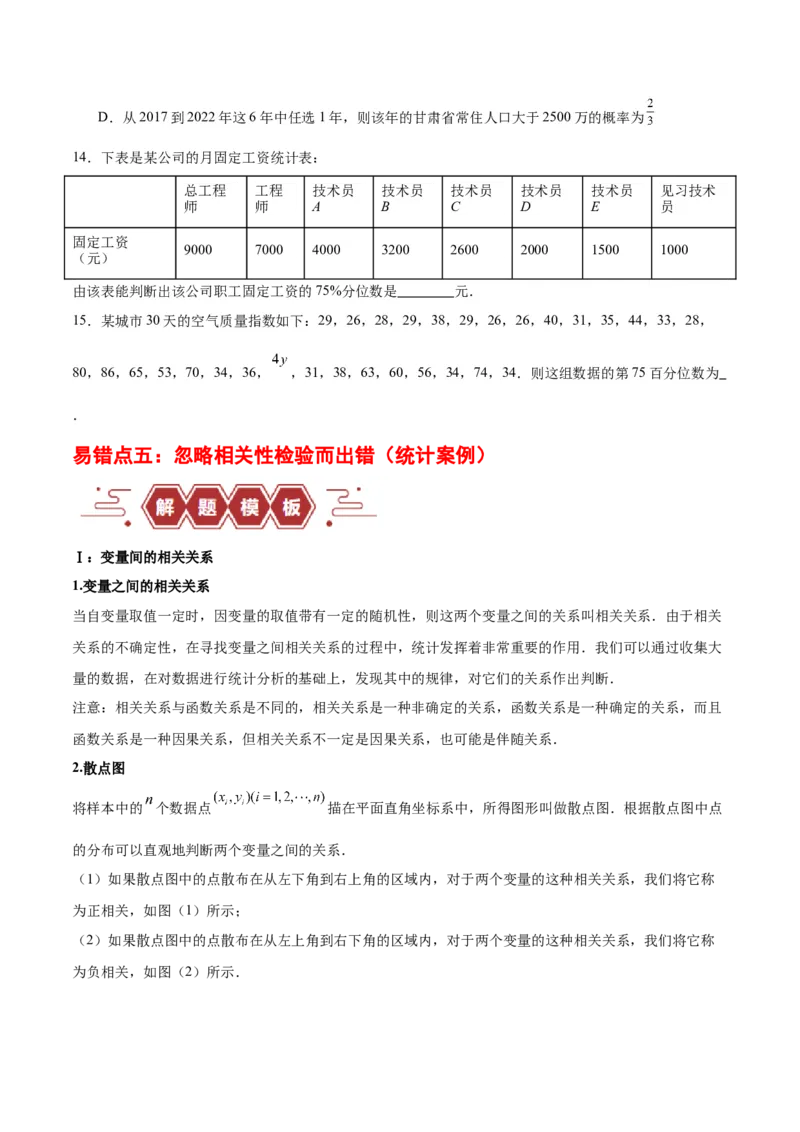 专题13统计（5大易错点分析+解题模板+举一反三+易错题通关）-备战2024年高考数学考试易错题（新高考专用）（原卷版）_2024年3月_02按日期_16号