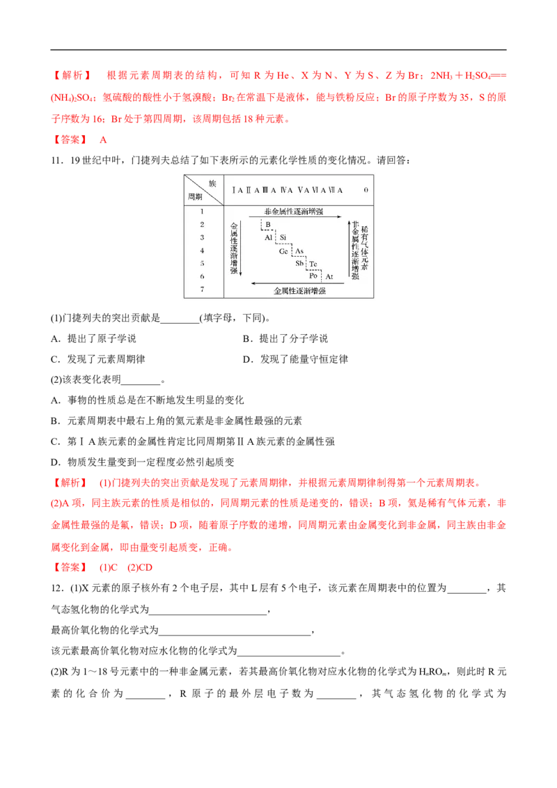 新教材精创4.2.2元素周期表和元素周期律的应用练习（2）（解析版）_E015高中全科试卷_化学试题_必修1_1.新版人教版高中化学试卷必修一_1.同步练习_5.同步练习（第五套）