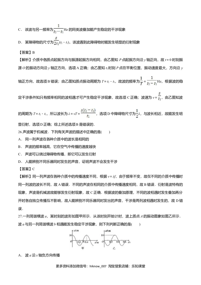 3.4波的干涉-2022-2023学年高二物理课后练（人教版2019）（解析版）_E015高中全科试卷_物理试题_选修1_2.同步练习_同步练习2023